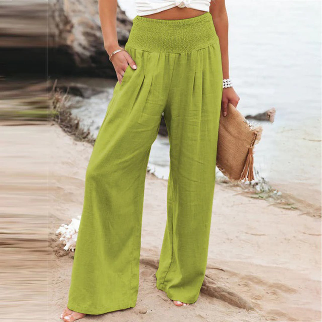 Comfortabele winterbroek dames, warme polyester broek met stijlvolle wijde pijpen en middelhoge taille.