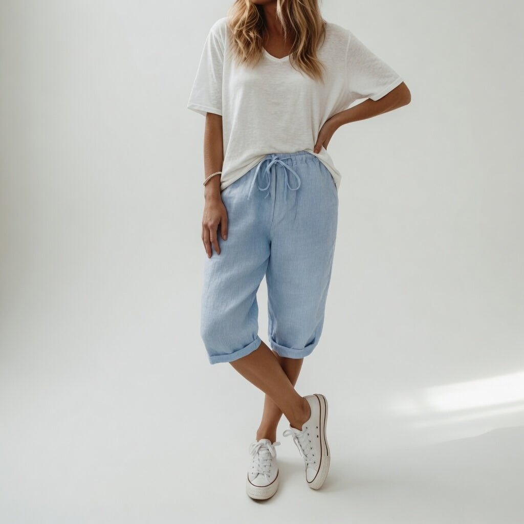 Damesbermuda met elastische tailleband, optimaal comfort. Trendy casualshorts voor zomerkleding, damesmode.