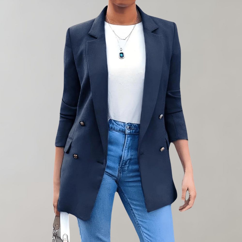 Chic dames colbert VHM in wit of marine. Een veelzijdige blazer voor een tijdloze, elegante look.