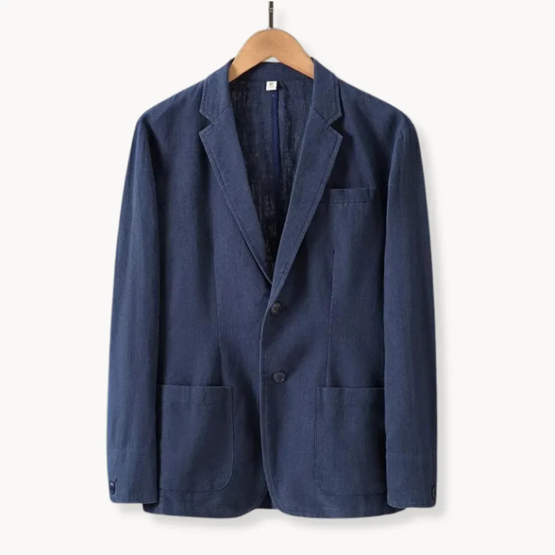 Comfortabele heren linnen blazer met nette reverskraag en functionele voorzakken voor een moderne look.