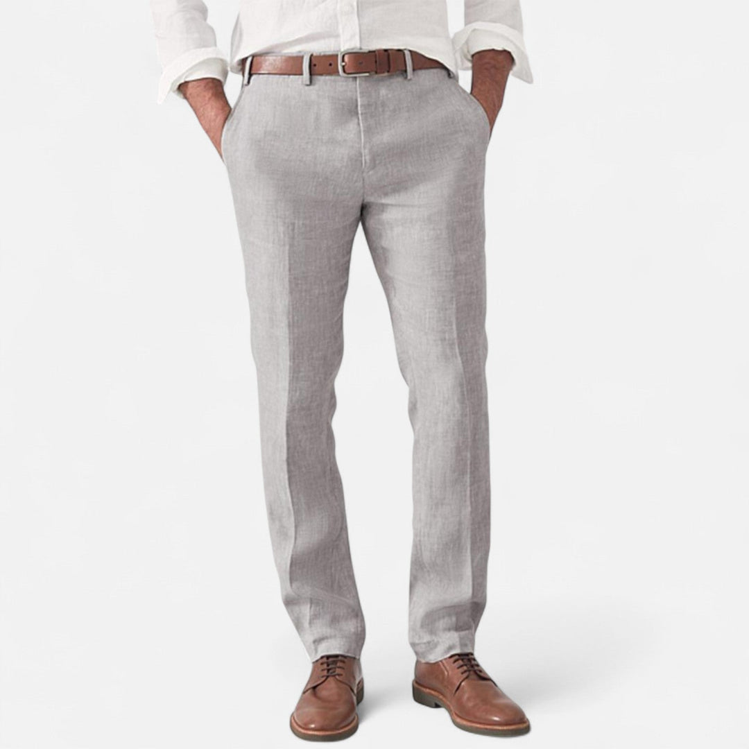 Heren linnen broek met elastische taille voor ultiem zomercomfort; perfect voor casual elegante dagen.