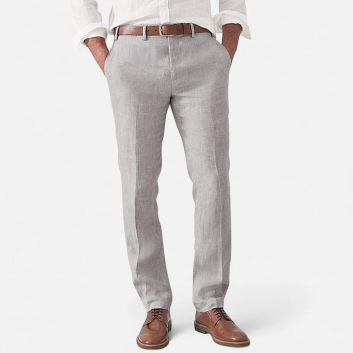 Heren linnen broek met elastische taille voor ultiem zomercomfort; perfect voor casual elegante dagen.