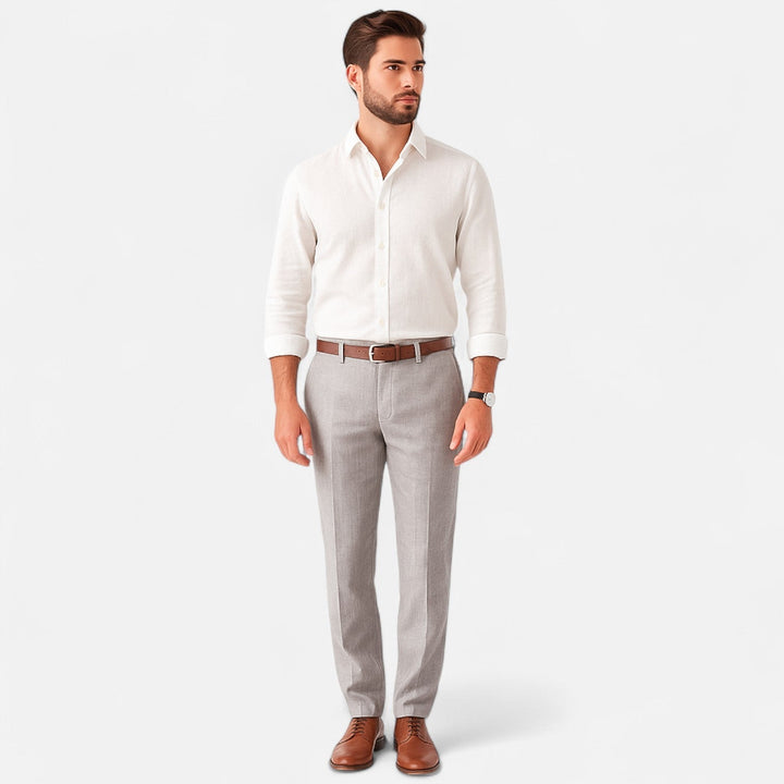 Comfortabele heren linnen broek met elastische tailleband, veelzijdig voor casual en geklede zomerlooks.