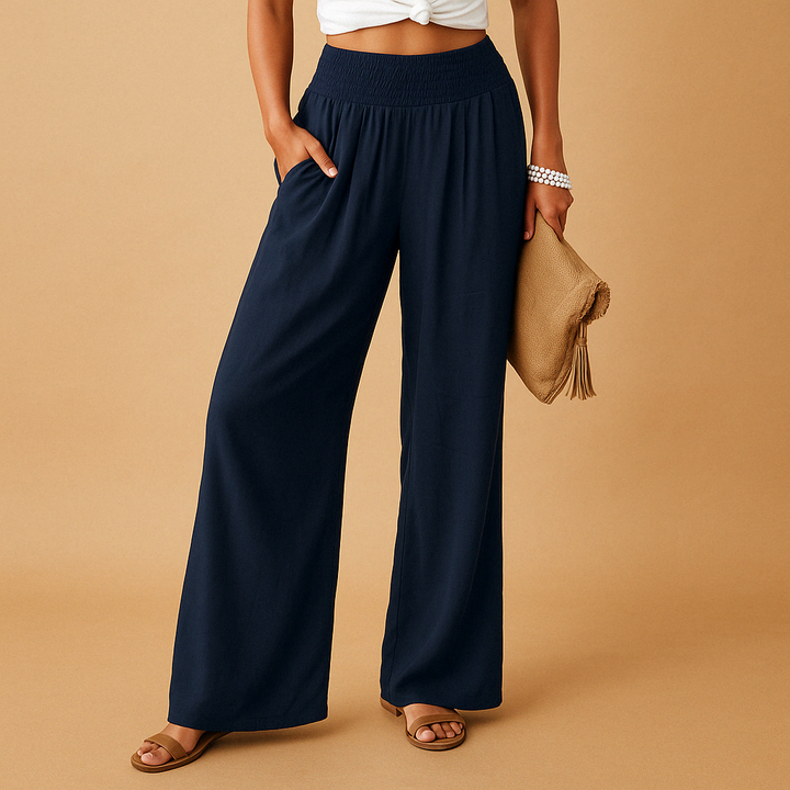 Casual stijlvolle linnen damesbroek met hoge taille, ademend en perfect voor ontspannen zomerdagen.
