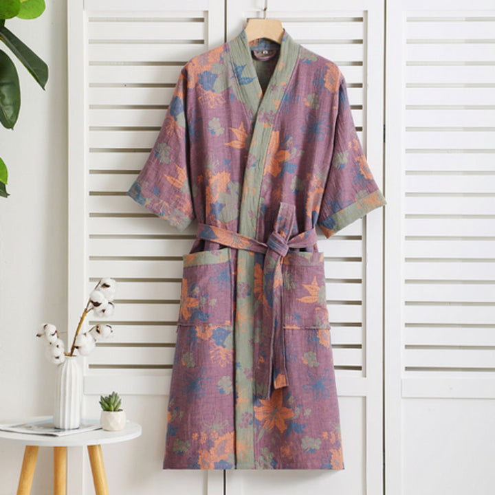 Comfortabele dames ochtendjas van ademend katoen, ideaal voor ontspanning thuis. Lichtgewicht loungewear.