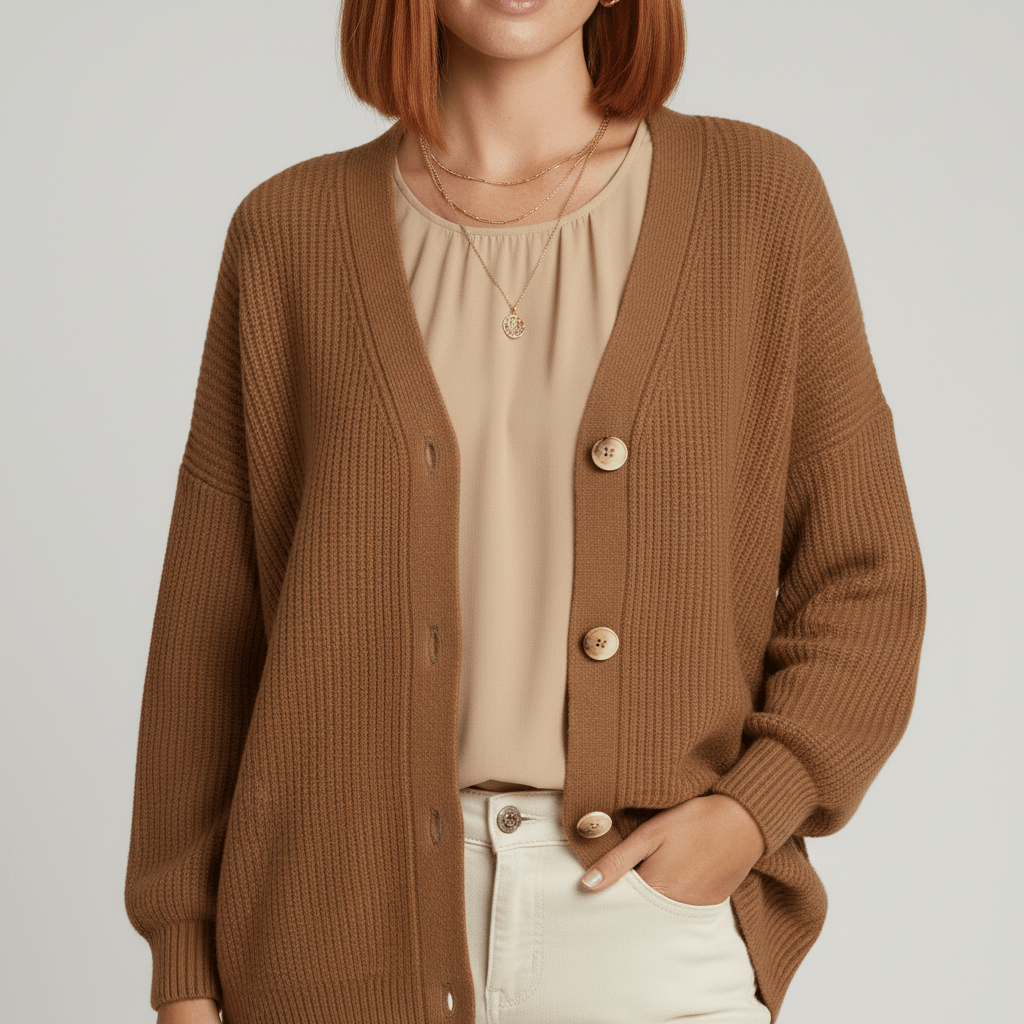 Hannah dames losvallend vest met knoopsluiting. Comfortabele, stijlvolle V-hals cardigan, warm en elegant.