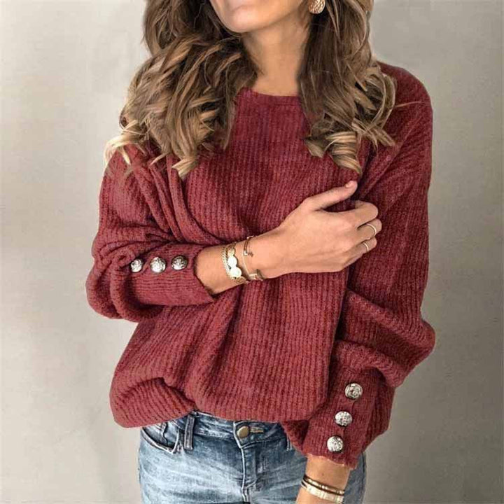 Elegante losvallende gebreide trui voor dames met ronde hals. Perfect voor een casual chique herfst/winter look.