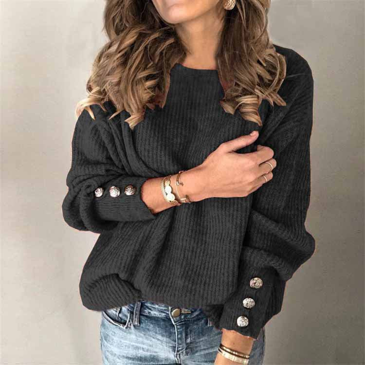 Relaxed fit gebreide damestrui met ronde hals. Ideaal voor een casual elegante look in de herfst.
