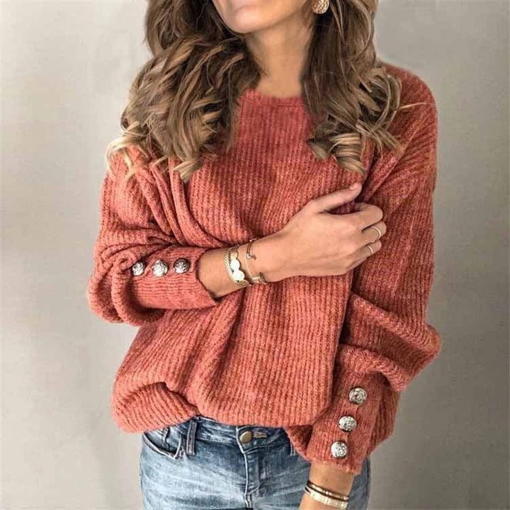 Warme losvallende gebreide damestrui met ronde hals. Een comfortabele must-have voor herfst en winter.