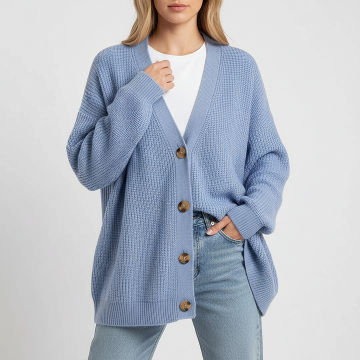 Veelzijdig dames kasjmier vest Alina, comfortabele losse pasvorm, diepe V-hals, casual & stijlvol.