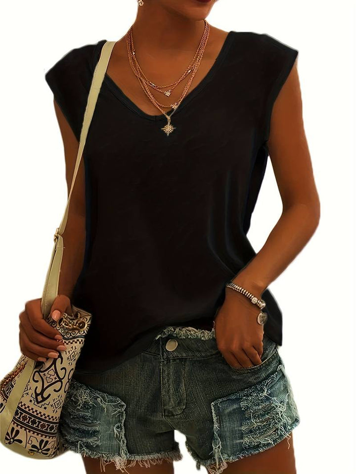 Losvallend dames V-hals T-shirt, comfortabele basistop voor de zomer, casual en geschikt voor dagelijks gebruik.