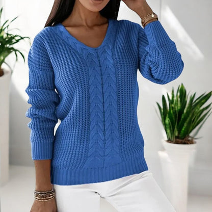 Elegante gebreide damestrui met V-hals en lange mouwen, perfect voor een casual modieuze look.