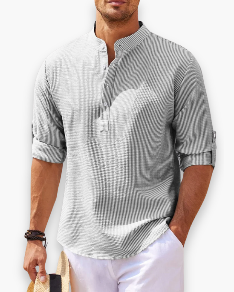 Stijlvol casual heren overhemd met korte mouwen, perfect voor zomerse dagen, strand of terras.