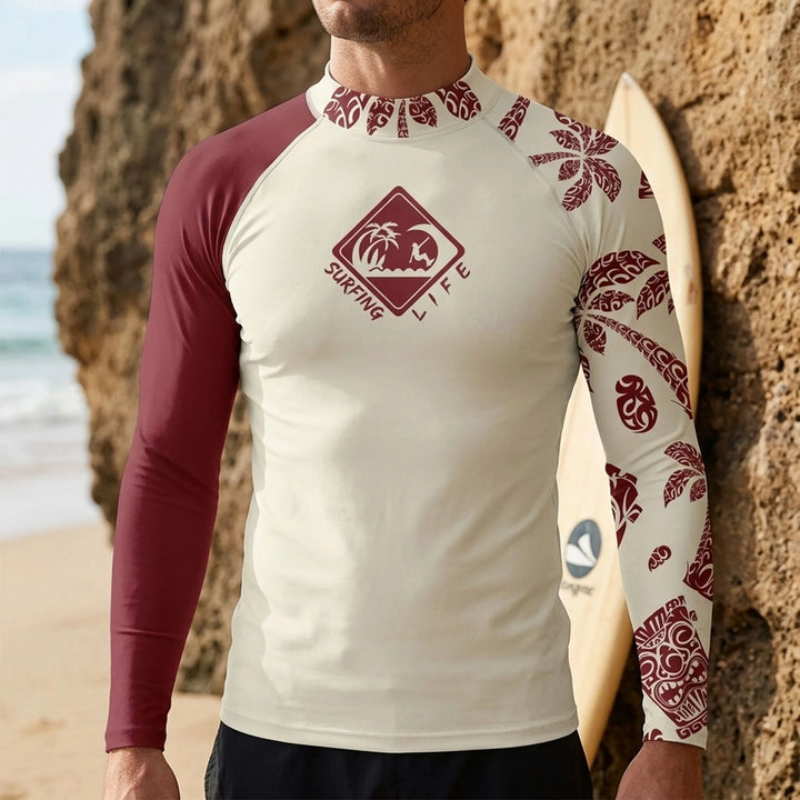 Heren rashguard met lange mouwen, ideaal voor watersport zoals surfen en zwemmen, biedt UV-bescherming.