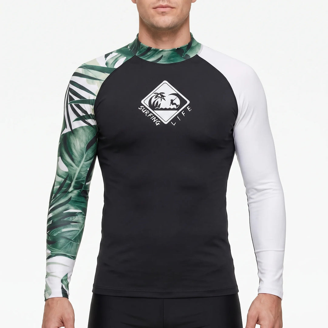 Rashguard met lange mouwen voor heren, biedt volledige armbescherming tegen zon en kou tijdens watersport.