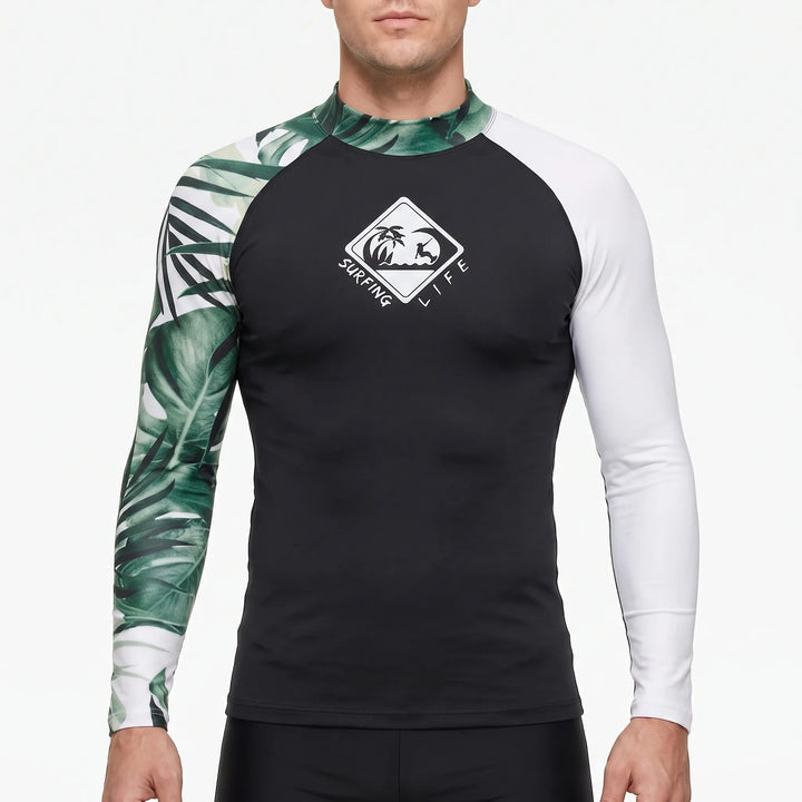Rashguard met lange mouwen voor heren, biedt volledige armbescherming tegen zon en kou tijdens watersport.