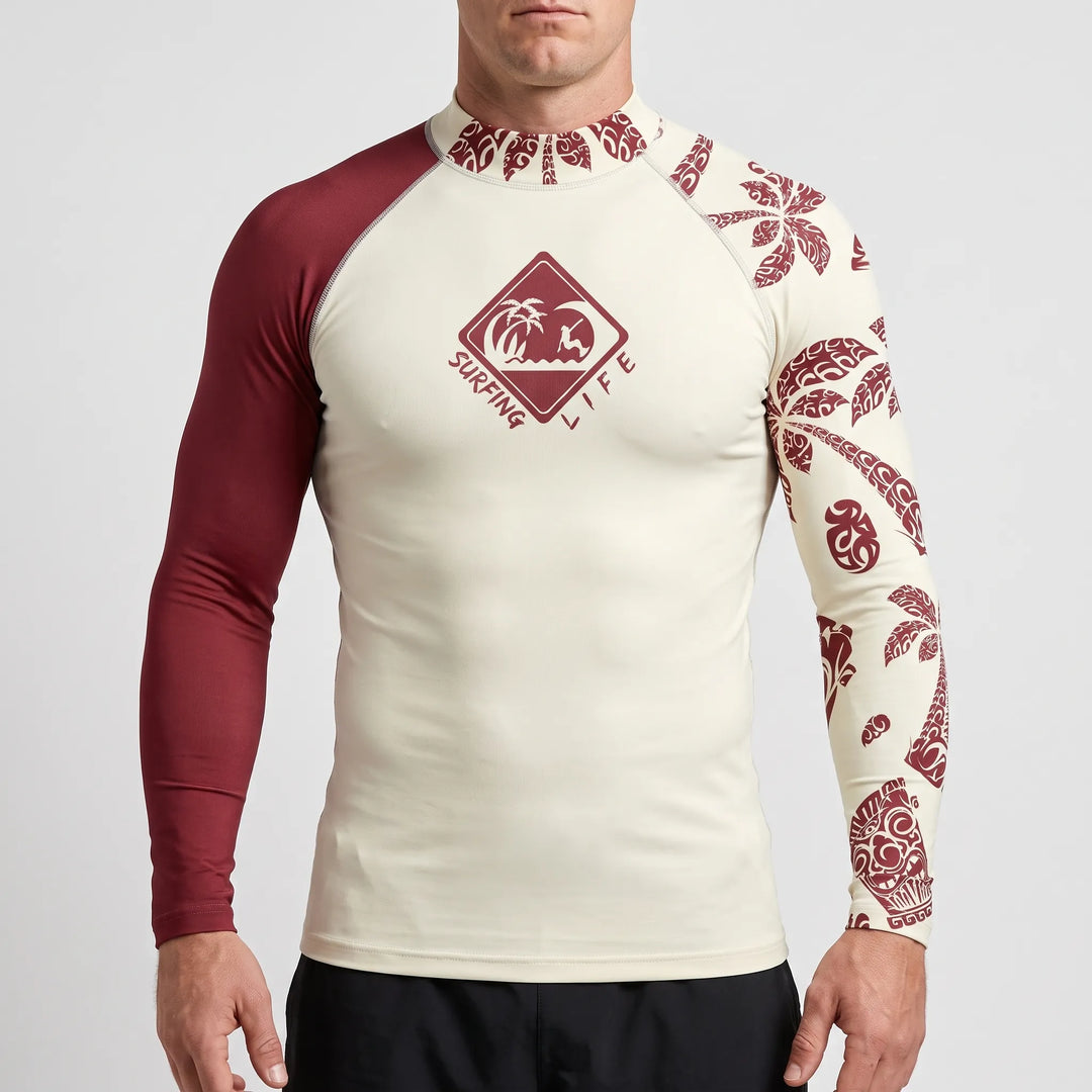 UV-werende heren rashguard met lange mouwen, perfect voor zonbescherming tijdens watersport en zwemmen.