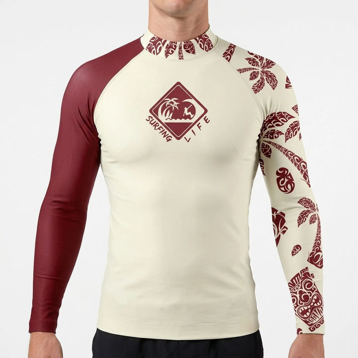 Comfortabele heren rashguard met lange mouwen voor watersport, sneldrogend materiaal voor optimale prestaties.