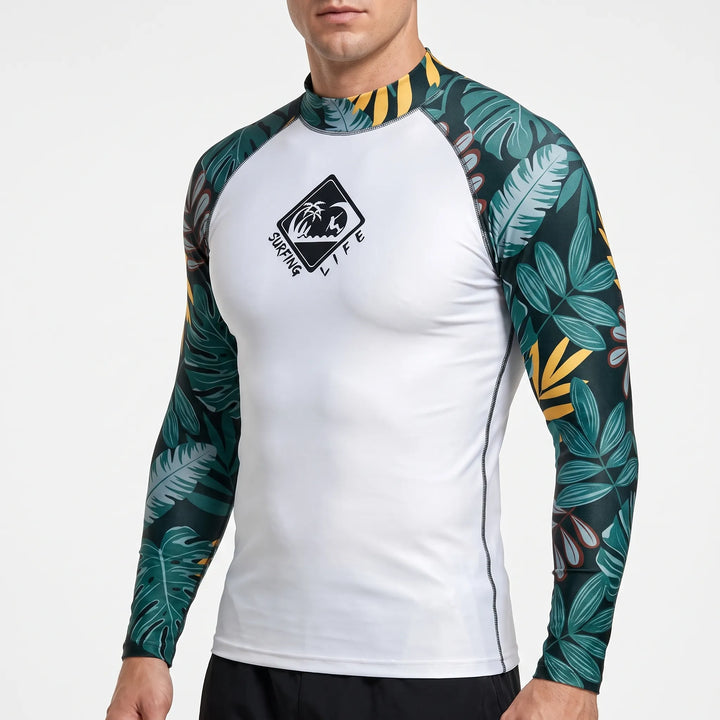 Stijlvolle heren badkleding rashguard met lange mouwen, geschikt voor alle watersportactiviteiten en strand.
