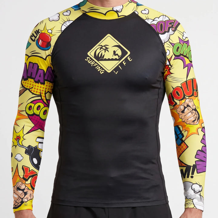 Functionele heren sportkleding: lange mouwen rashguard voor watersport, surfen, zwemmen met UV-bescherming.
