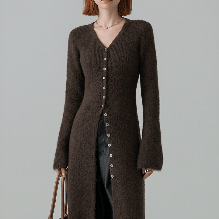 Dames longline cardigan met knoopsluiting, een must-have voor een comfortabele chique look.