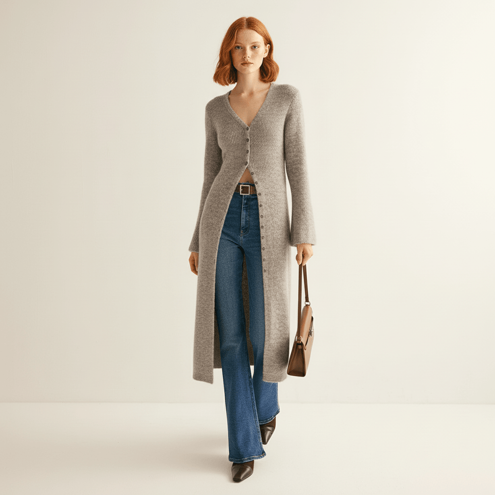 Casual dames longline cardigan met V-hals en knopen, comfortabel voor een relaxte look.