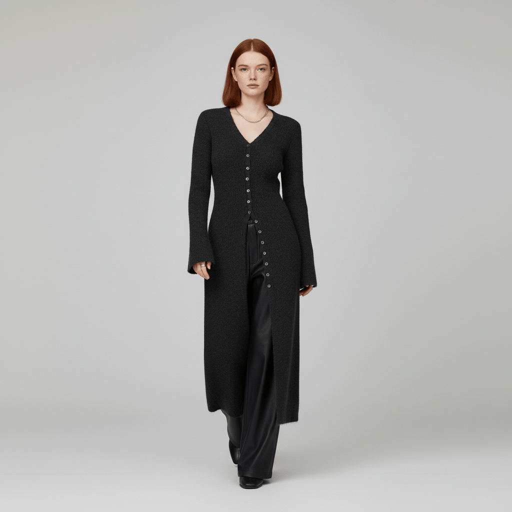 Modebewuste dames longline cardigan, elegant met knoopsluiting en V-hals design.