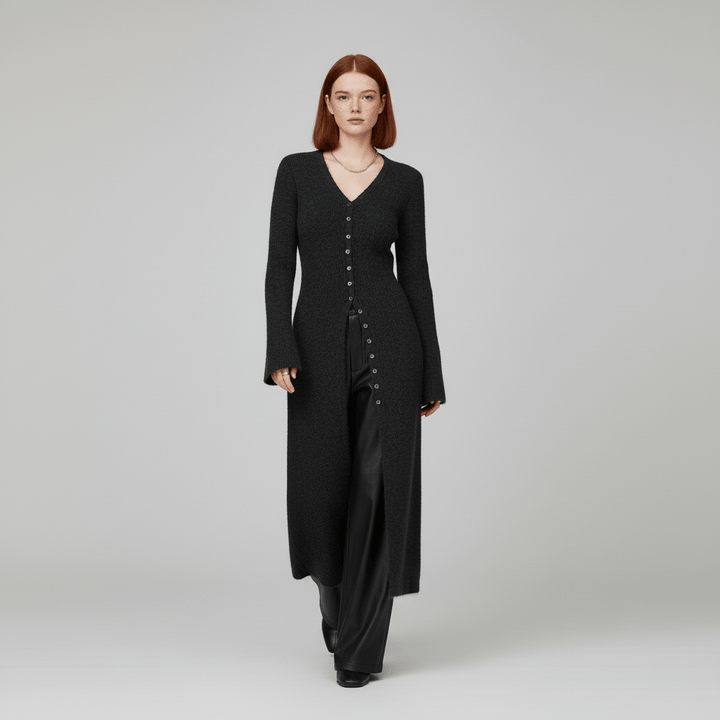Modebewuste dames longline cardigan, elegant met knoopsluiting en V-hals design.