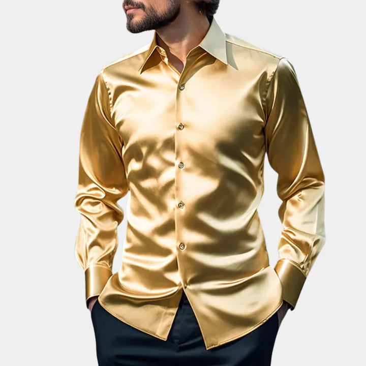 Glanzend heren overhemd, slim fit, met lange mouwen en knoopsluiting. Elegant en veelzijdig voor elke gelegenheid.