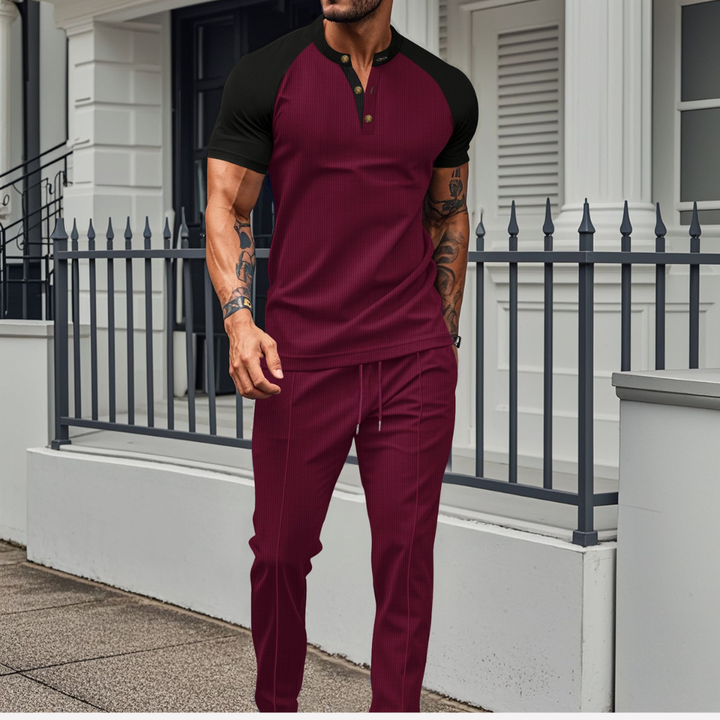 Heren comfort lounge set: zacht shirt en joggingbroek voor ontspanning thuis, ideaal huispak.
