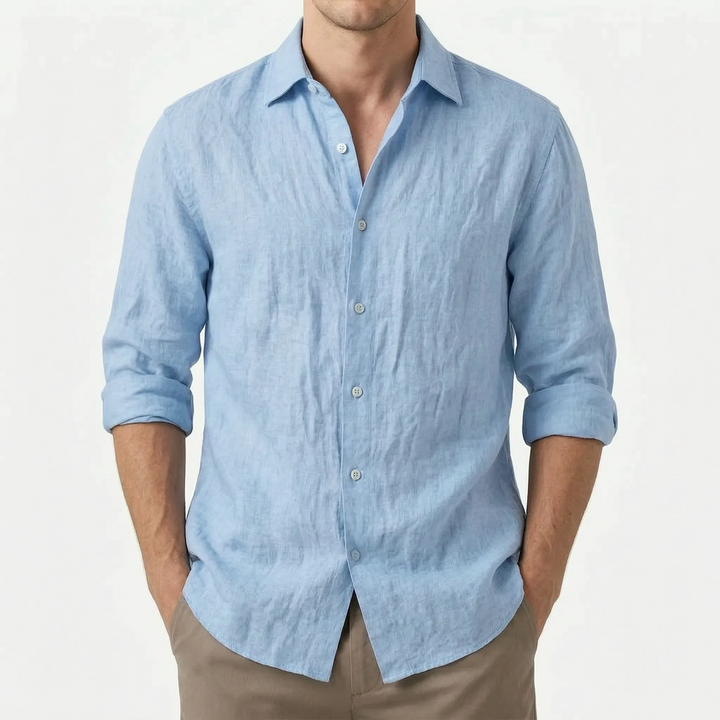 Modern heren overhemd met lange mouwen, ademend textiel, geschikt als zomerkleding en vrijetijdskleding.