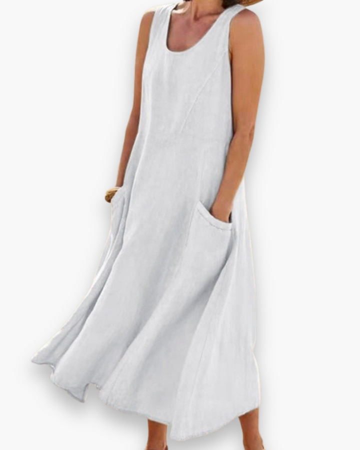 Midi zomerjurk voor dames met handige zakken, losvallend en luchtig, perfect voor een elegante zomerlook.