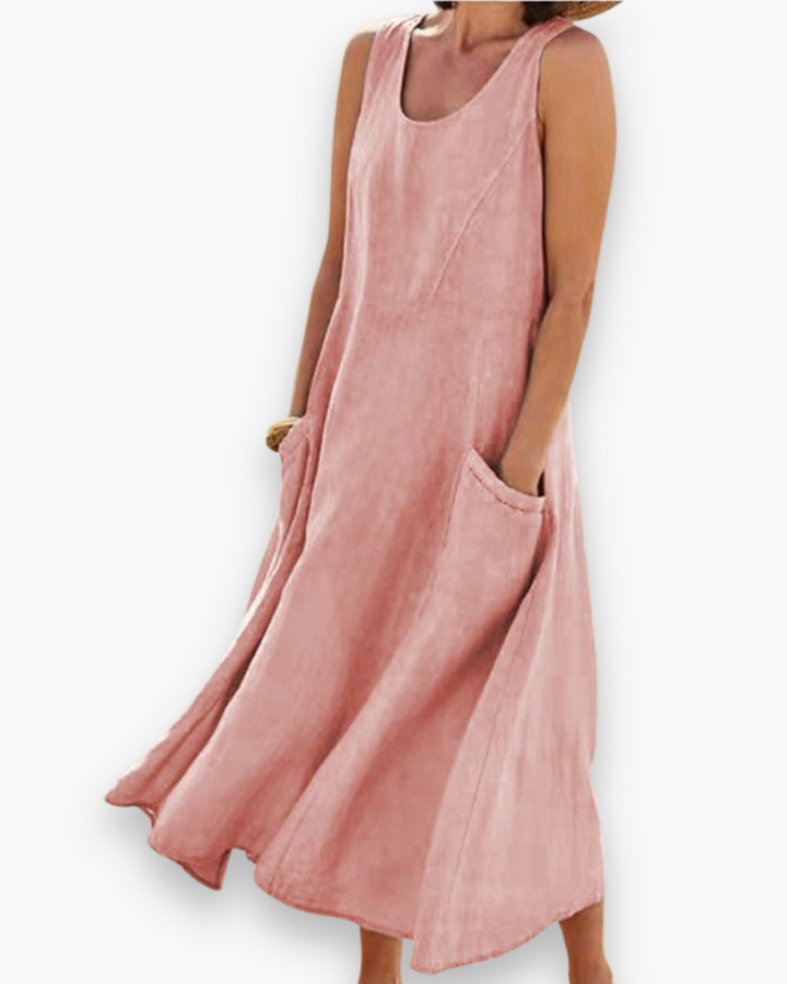 Veelzijdige dames zomer midi-jurk; luchtig en comfortabel voor strand, vakantie of een casual dagje uit.