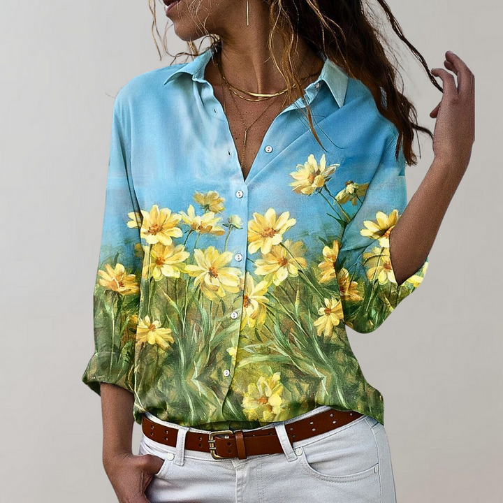 Veelzijdige printblouse voor dames met lange mouwen. Ideaal als casual chic top of als professionele kantooroutfit.