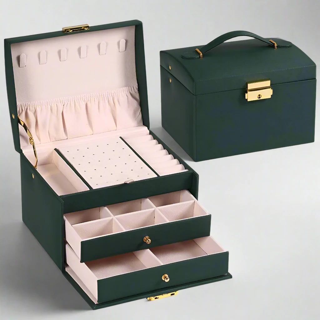 Luxe Amylin sieradendoos met 3 lades, fluwelen binnenkant voor dames sieradenopslag.
