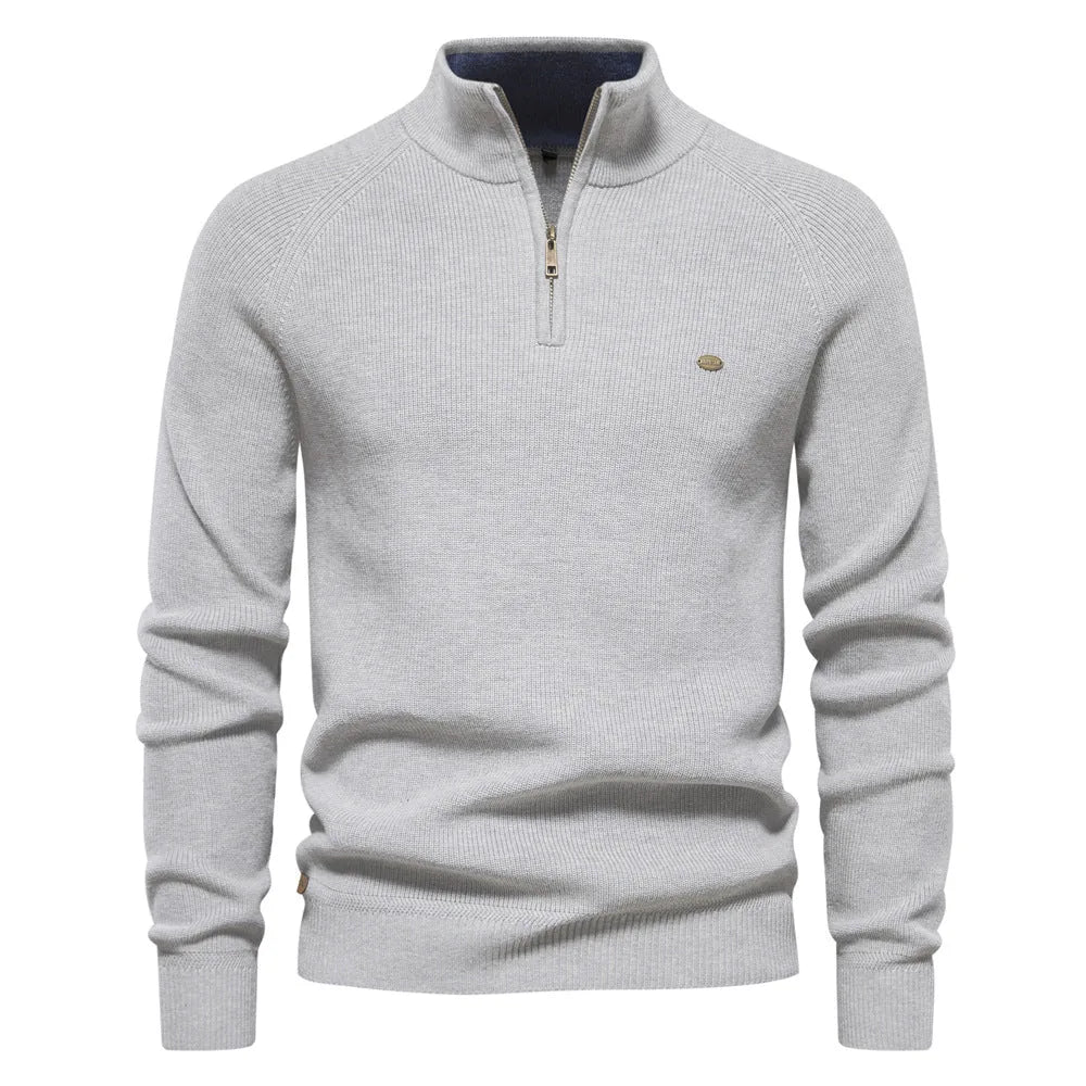 Heren halve rits trui met opstaande kraag, ideaal voor een smart casual look in herfst en winter.