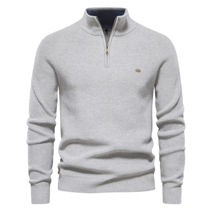 Heren halve rits trui met opstaande kraag, ideaal voor een smart casual look in herfst en winter.