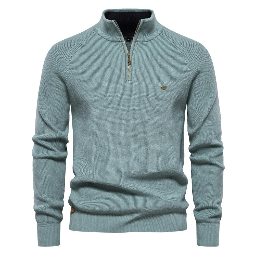 Stijlvolle heren trui met opstaande kraag en halve rits, ideaal voor een comfortabele herfst- of winterlook.