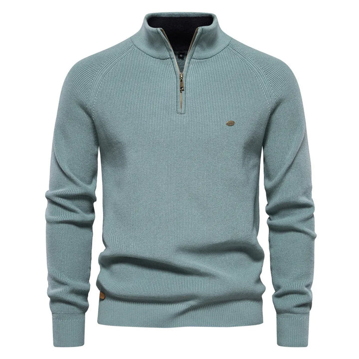 Stijlvolle heren trui met opstaande kraag en halve rits, ideaal voor een comfortabele herfst- of winterlook.