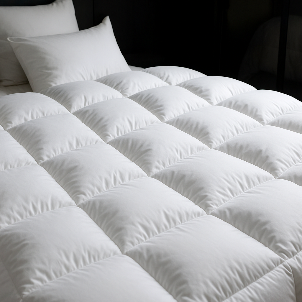 Comfortabel tweepersoons donsdekbed van luxe ganzendons voor een warme en knusse slaapervaring.
