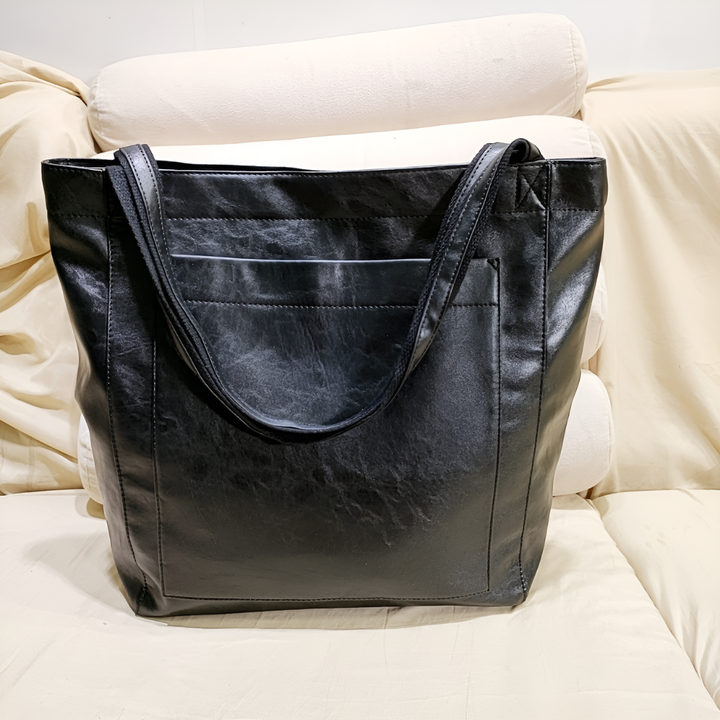 Elegante dames handtas, luxe koffiekleurige PU leren tote tas die ook als stijlvolle schoudertas gedragen kan worden.