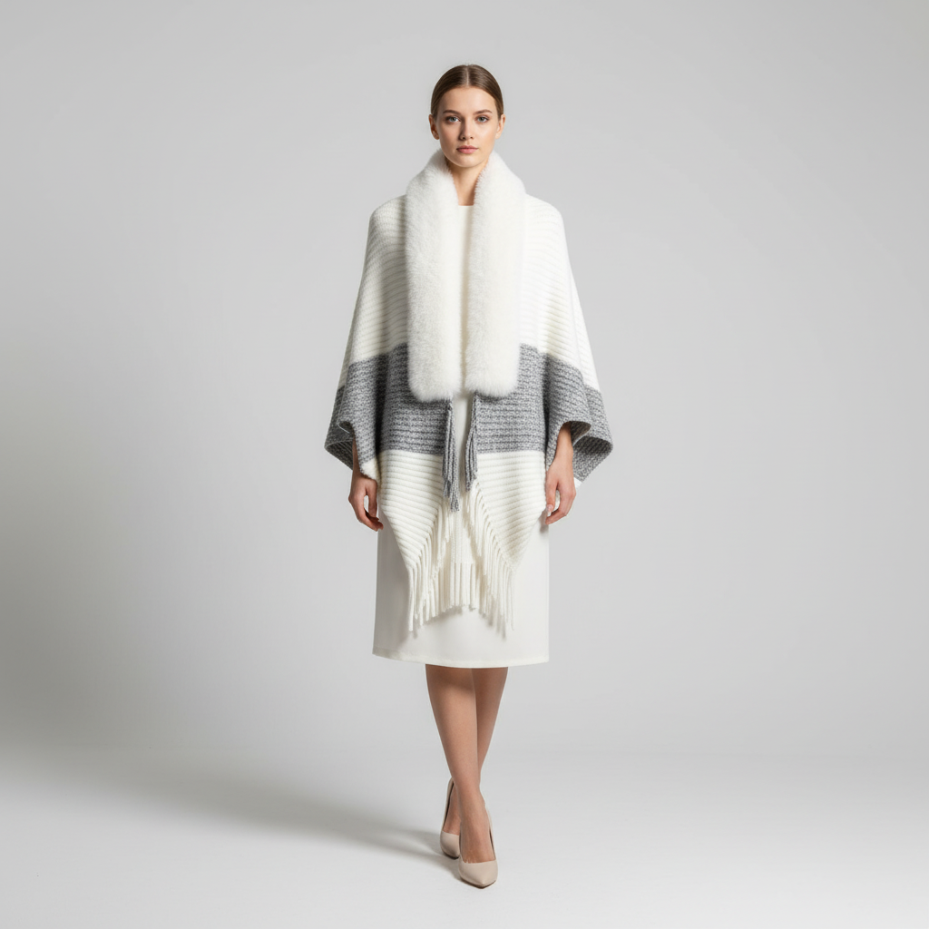 Elegante wintercape dames: Comfortabele en warme cape, perfect als luxe modeaccessoire voor een chique look.