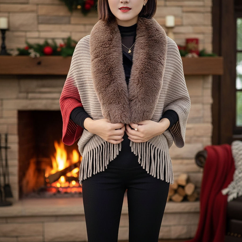 Luxe damescape Elisa: Stijlvolle, comfortabele en warme cape voor elegante herfst- en winterlooks.