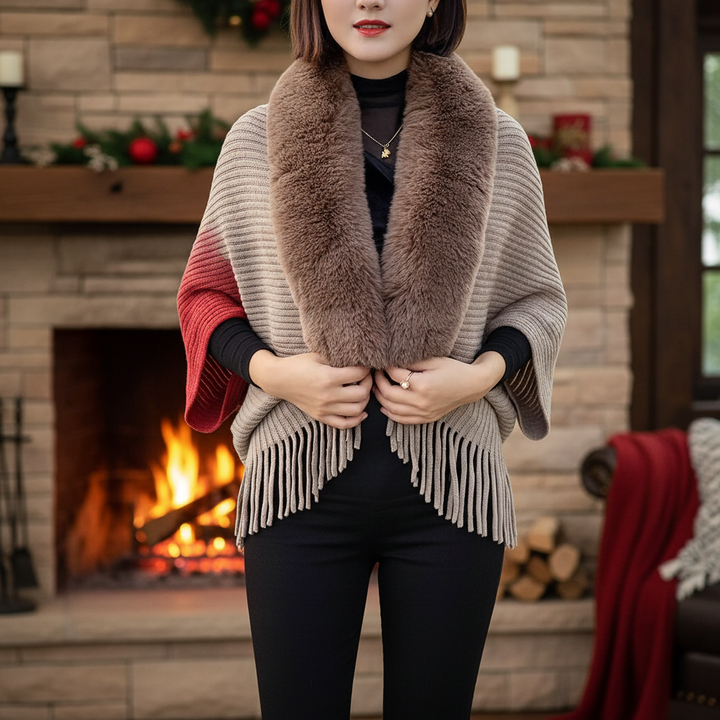 Luxe damescape Elisa: Stijlvolle, comfortabele en warme cape voor elegante herfst- en winterlooks.