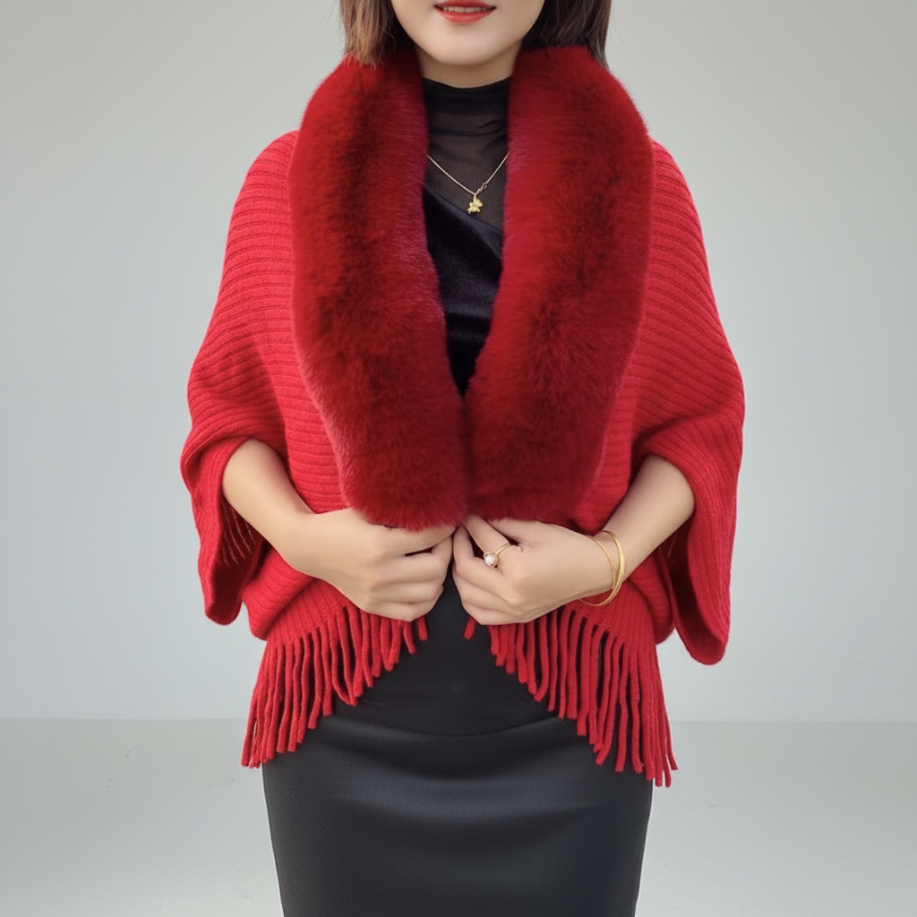 Comfortabele one-size damescape: Elegante en luxe cape, ideaal voor een stijlvolle herfst- of winteroutfit.