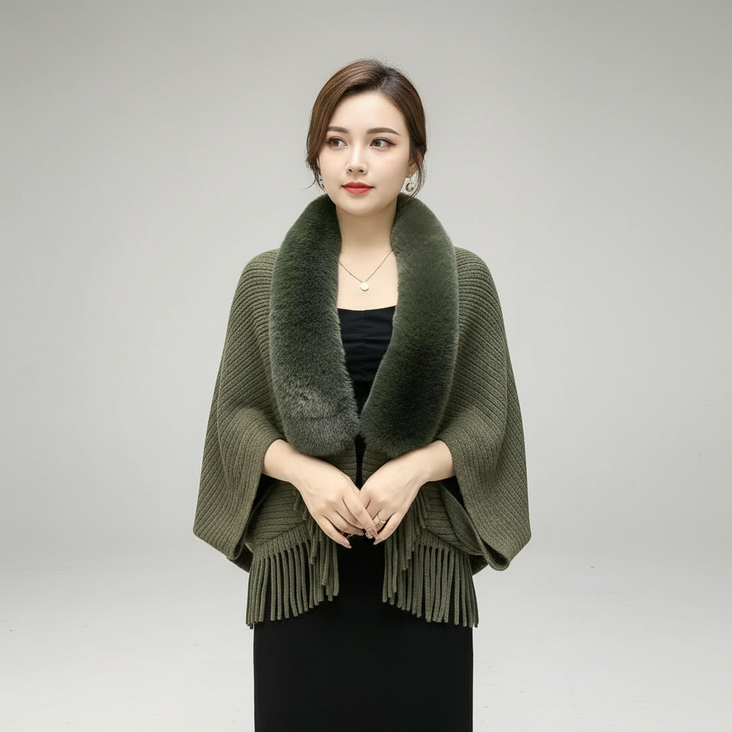 Luxe dameskleding cape Elisa: Warme en stijlvolle cape, perfect als modieus accent voor elke gelegenheid.