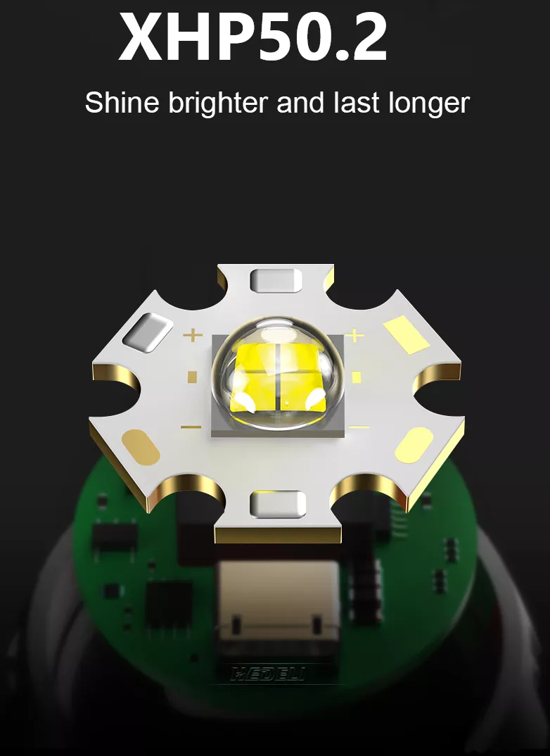 Compacte ultraheldere LED zaklamp van aluminium, oplaadbaar, voor outdoor gebruik.