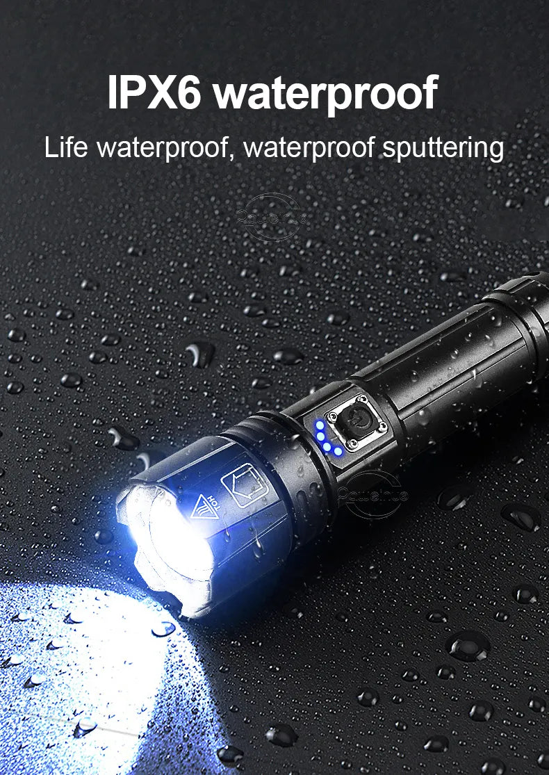 Duurzame LED zaklamp, oplaadbaar, ultrahelder, essentieel voor survival en buitenactiviteiten.
