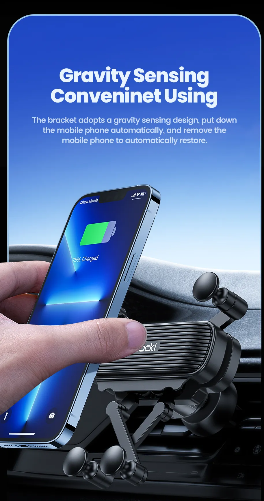 Duurzame telefoonhouder auto, ventilatiebevestiging, ondersteunt diverse telefoonmodellen.