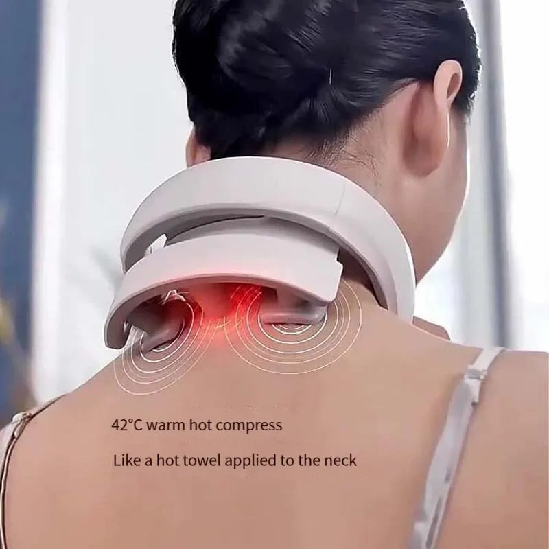 Draagbaar nek massageapparaat voor ontspanning, nekpijn verlichting en stress vermindering thuis of onderweg.